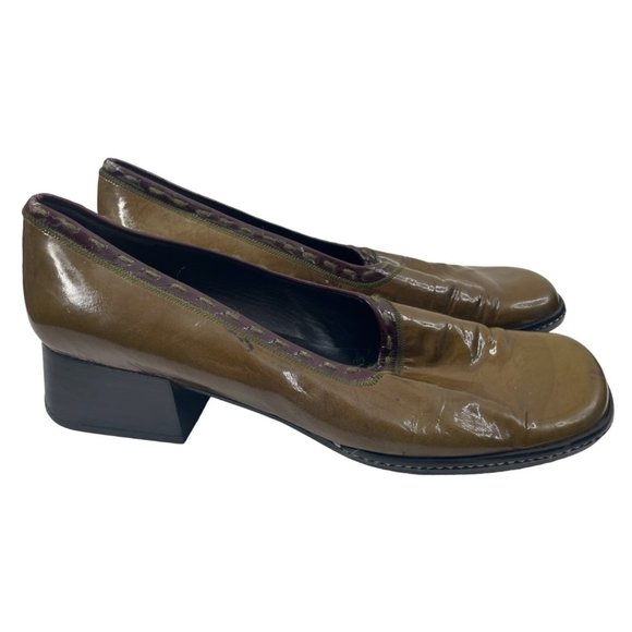 Vintage Mezlan Women's Tan Patent Leather Square Toe Heels Size 8.5M - Picture 1 of 9
